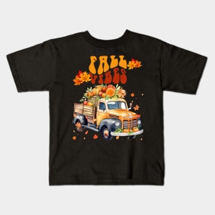 Fall Vibes Pumpkin Vintage Truck Kids T-Shirt